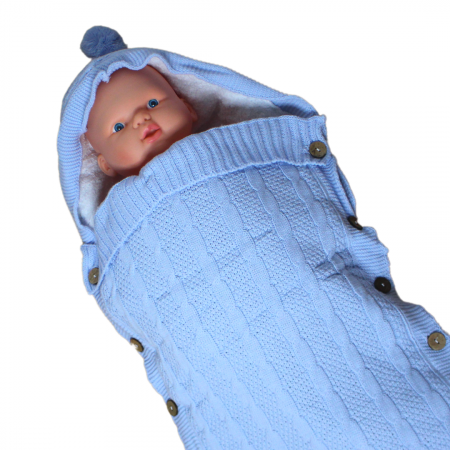 Sac de iarna tricotat si imblanit bebelusi, Blue [3]