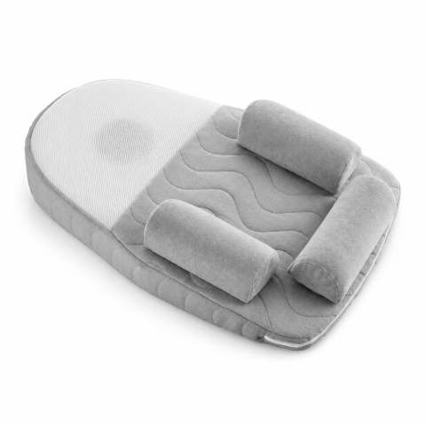 Lenjerii patut & Paturici - Salteluță-cu-plan-înclinat-și-săculeț-cu-sâmburi-de-cireșe-SleepSlope-Gri-premium-pentru-bebelusi---BebePrice.ro