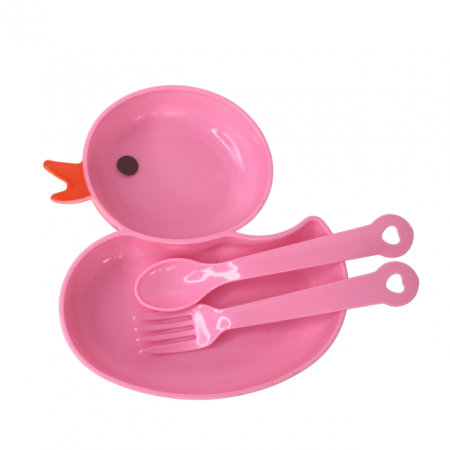 Castron din plastic cu tacamuri, Duck, Pink [0]