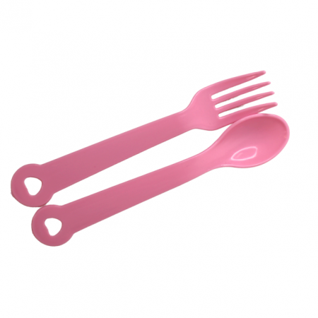 Castron din plastic cu tacamuri, Duck, Pink [3]