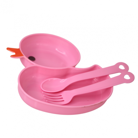 Castron din plastic cu tacamuri, Duck, Pink [1]