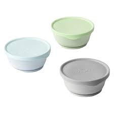 Alimentatie bebe & Accesorii hranire - Set 3 boluri cu capac pentru hrana bebelușului Aqua Grey Keylime BebePrice.ro