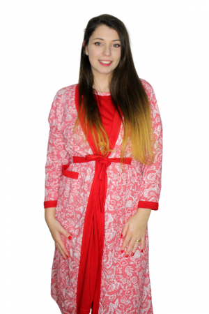 Compleu maternitate, Camasa alaptat + Halat gravide - maneca lunga - 3 piese, Red, Bear [1]