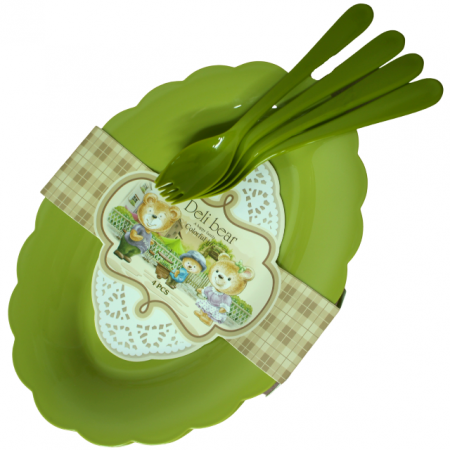 Alimentatie bebe & Accesorii hranire - Set 4 platouri si tacamuri, pentru microunde, Green