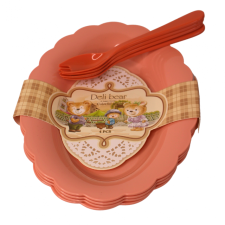 Alimentatie bebe & Accesorii hranire - Set 4 platouri si tacamuri, pentru microunde, Light Brown