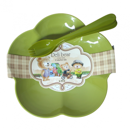 Set 4 farfurii si tacamuri, pentru microunde, Green [0]