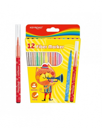 Set carioci lavabile, Fiber Marker, 12 culori, BebePrice [0]