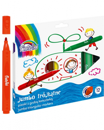 Jocuri Creative & Educative - Set carioci lavabile, Fiorello, triunghiulare, 12 culori, BebePrice