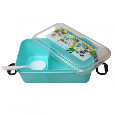 Set cutie alimente cu lingura, dreptunghiular, cu capac transparent, Pretty Animals, Azure, BebePrice [2]