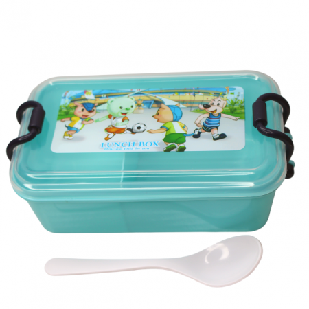 Set cutie alimente cu lingura, dreptunghiular, cu capac transparent, Pretty Animals, Azure, BebePrice [0]