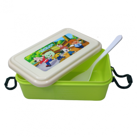 Set cutie alimente cu lingura, dreptunghiular, Pretty Animals, Green, BebePrice [1]