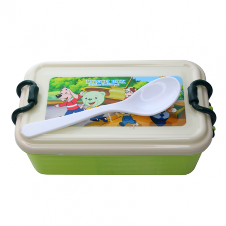 Alimentatie bebe & Accesorii hranire - Set cutie alimente cu lingura, dreptunghiular, Pretty Animals, Green, BebePrice