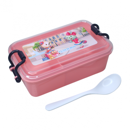 Set cutie alimente cu lingura, dreptunghiular, cu capac transparent, Pretty Animals, Pink, BebePrice [0]