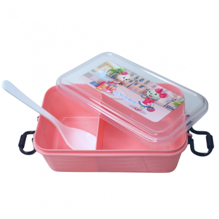 Set cutie alimente cu lingura, dreptunghiular, cu capac transparent, Pretty Animals, Pink, BebePrice [2]