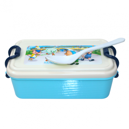 Set cutie alimente cu lingura, dreptunghiular, Pretty Animals, Blue, BebePrice [0]