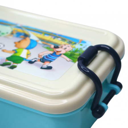 Set cutie alimente cu lingura, dreptunghiular, Pretty Animals, Blue, BebePrice [4]