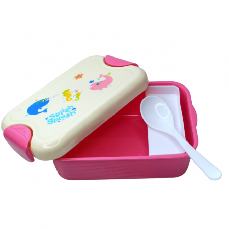 Set cutie alimente cu lingura, dreptunghiular, Pink, BebePrice [2]