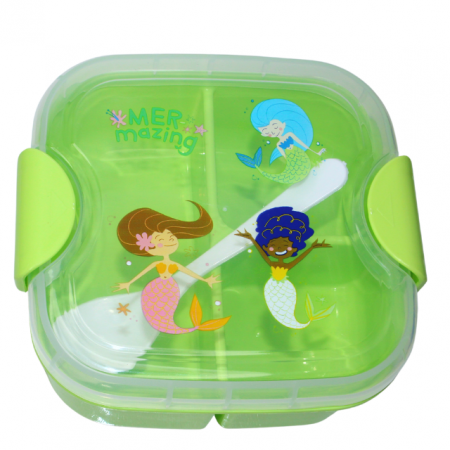 Set cutie alimente cu lingura, patrat,cu capac transparent, Green,BebePrice [0]