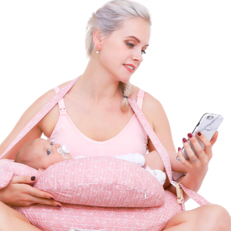 Perna pentru alaptare 2 in 1, cu pernuta occipitala, Pink, BebePrice [2]