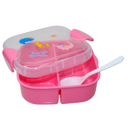 SSet cutie alimente cu lingura, patrat,cu capac transparent, Pink, BebePrice [2]