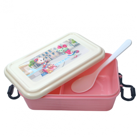 Set cutie alimente cu lingura, dreptunghiular, Pretty Animals, Pink, BebePrice [1]