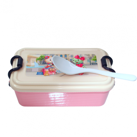 Alimentatie bebe & Accesorii hranire - Set cutie alimente cu lingura, dreptunghiular, Pretty Animals, Pink, BebePrice