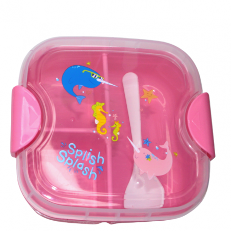 SSet cutie alimente cu lingura, patrat,cu capac transparent, Pink, BebePrice [1]