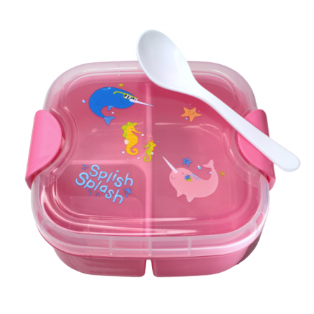 SSet cutie alimente cu lingura, patrat,cu capac transparent, Pink, BebePrice [0]