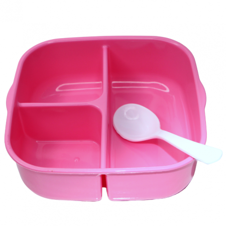 SSet cutie alimente cu lingura, patrat,cu capac transparent, Pink, BebePrice [3]