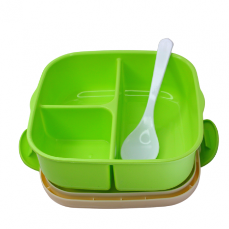 Set cutie alimente cu lingura, patrat, Green, BebePrice [3]