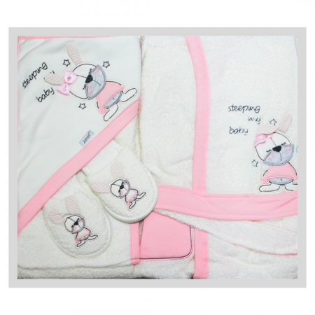Set de baie pentru copii, bumbac, Rabbit, Pink - 4 piese, Bebeprice [0]
