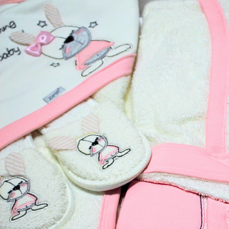 Set de baie pentru copii, bumbac, Rabbit, Pink - 4 piese, Bebeprice [1]