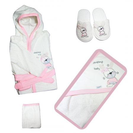 Set de baie pentru copii, bumbac, Rabbit, Pink - 4 piese, Bebeprice [5]