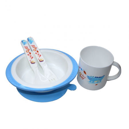 Set diversificare 4 in1, Anti-alunecare, fara BPA, Cute Duck, Blue, BebePrice [1]