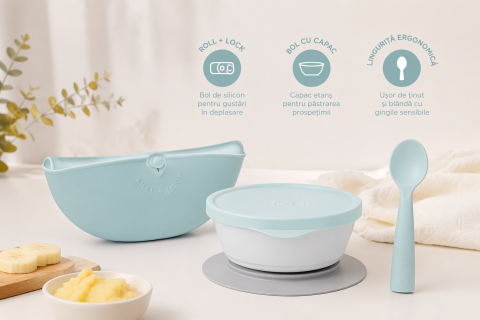 Alimentatie bebe & Accesorii hranire - Set diversificare First Bites 4 piese Aqua BebePrice.ro