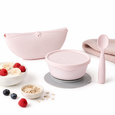 Alimentatie bebe & Accesorii hranire - Set diversificare First Bites Deluxe 4 piese Cotton Candy BebePrice.ro