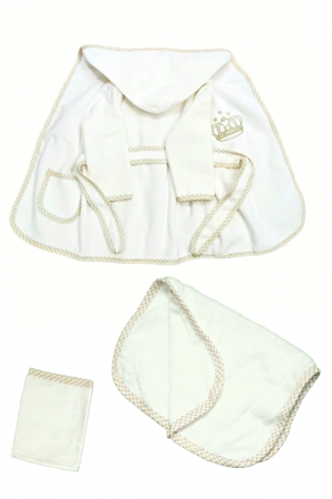 Set halat baie pentru bebe, 3 piese, Royal, 0-2 ani, Light-Brown, BebePrice [1]