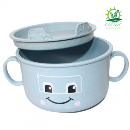 Bol cu capac, din material organic, Happy Face, Ciel [0]