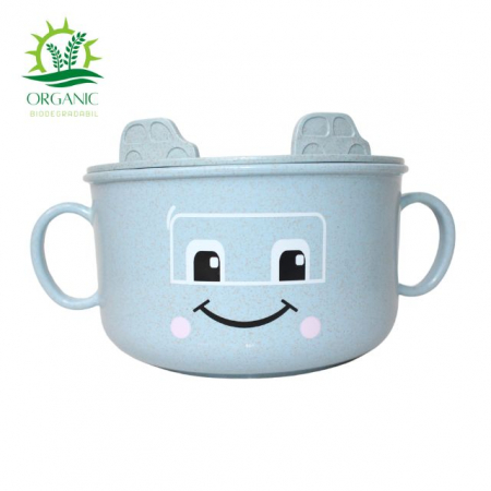Bol cu capac, din material organic, Happy Face, Ciel [1]