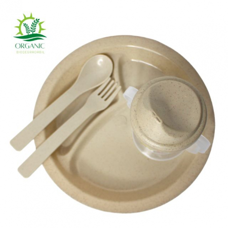 Set hranire bebe, rotund, din material organic, Rabbit, Light Brown - 3 piese [1]