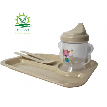 Set hranire bebe, rotund, din material organic, Puppy, Light Brown - 3 piese [4]
