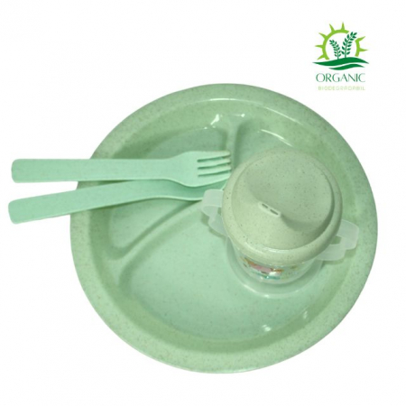 Set hranire bebe, rotund, din material organic, Puppy, Green- 3 piese [3]