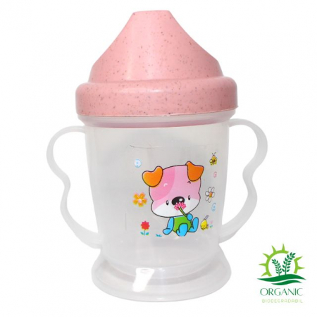 Set hranire bebe, dreptunghiular, din material organic, Puppy, Powder Pink- 3 piese [1]