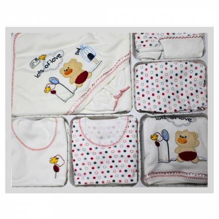 Set maternitate bumbac antialergic, nou-nascut (0-3 luni), Bear, white-red - 11 piese,BebePrice [0]