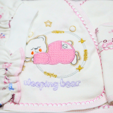 Set maternitate bumbac, nou-nascut, Sleeping bear, Pink - 5 piese, BebePrice [1]