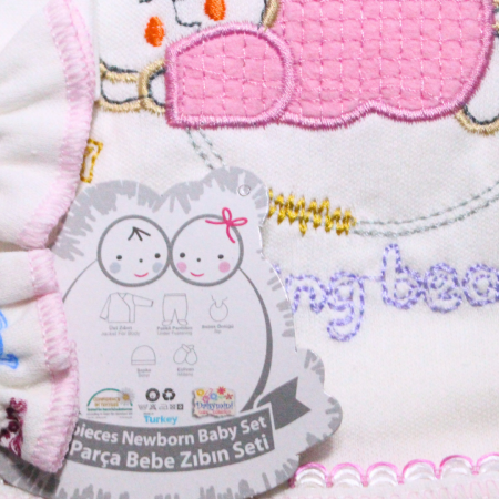 Set maternitate bumbac, nou-nascut, Sleeping bear, Pink - 5 piese, BebePrice [2]