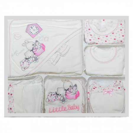 Set maternitate bumbac antialergic, nou-nascut, Little Baby, Pink- 11 piese [0]