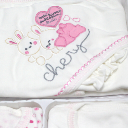 Set maternitate bumbac antialergic, nou-nascut, Rabbits, Pink - 11 piese [2]