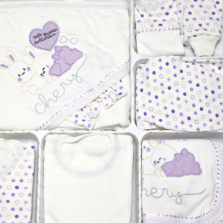 Set maternitate bumbac antialergic, nou-nascut, Rabbits, Lavender- 11 piese [1]
