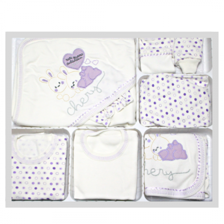 Set maternitate bumbac antialergic, nou-nascut, Rabbits, Lavender- 11 piese [0]
